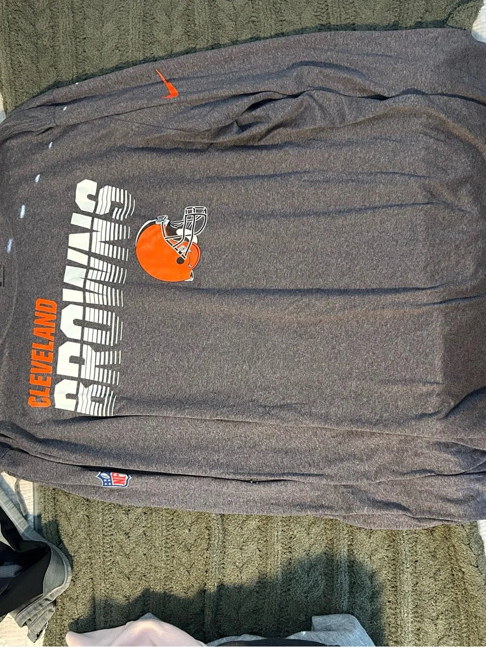 Nike Cleveland Browns Charcoal Gray Long-Sleeve Tee with Orange Helmet Logo